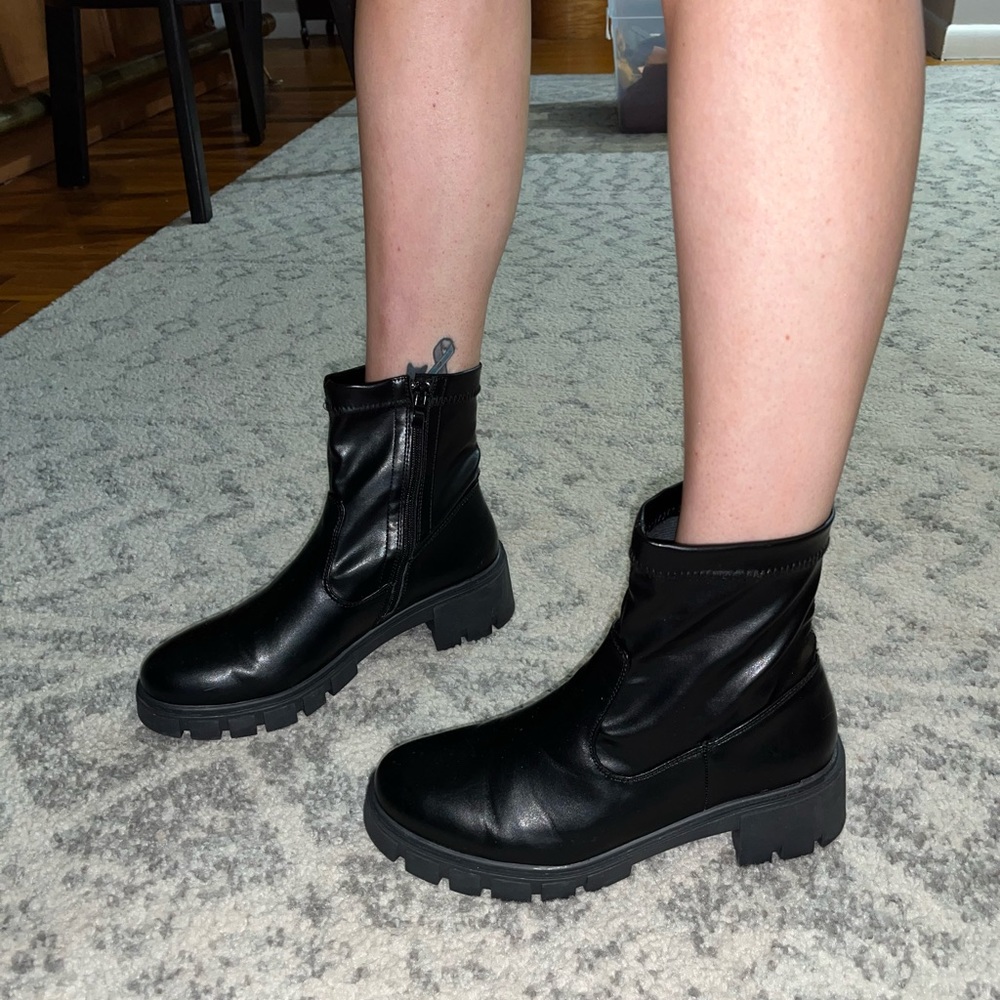 Chunky black leather boots